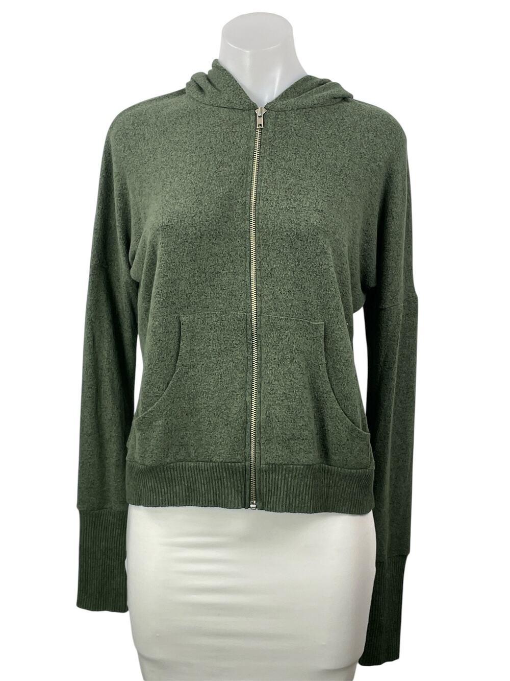Jac Parker Women's Olive Green Knit Full Zip Pocket Hoodie Hooded Sweatshirt S